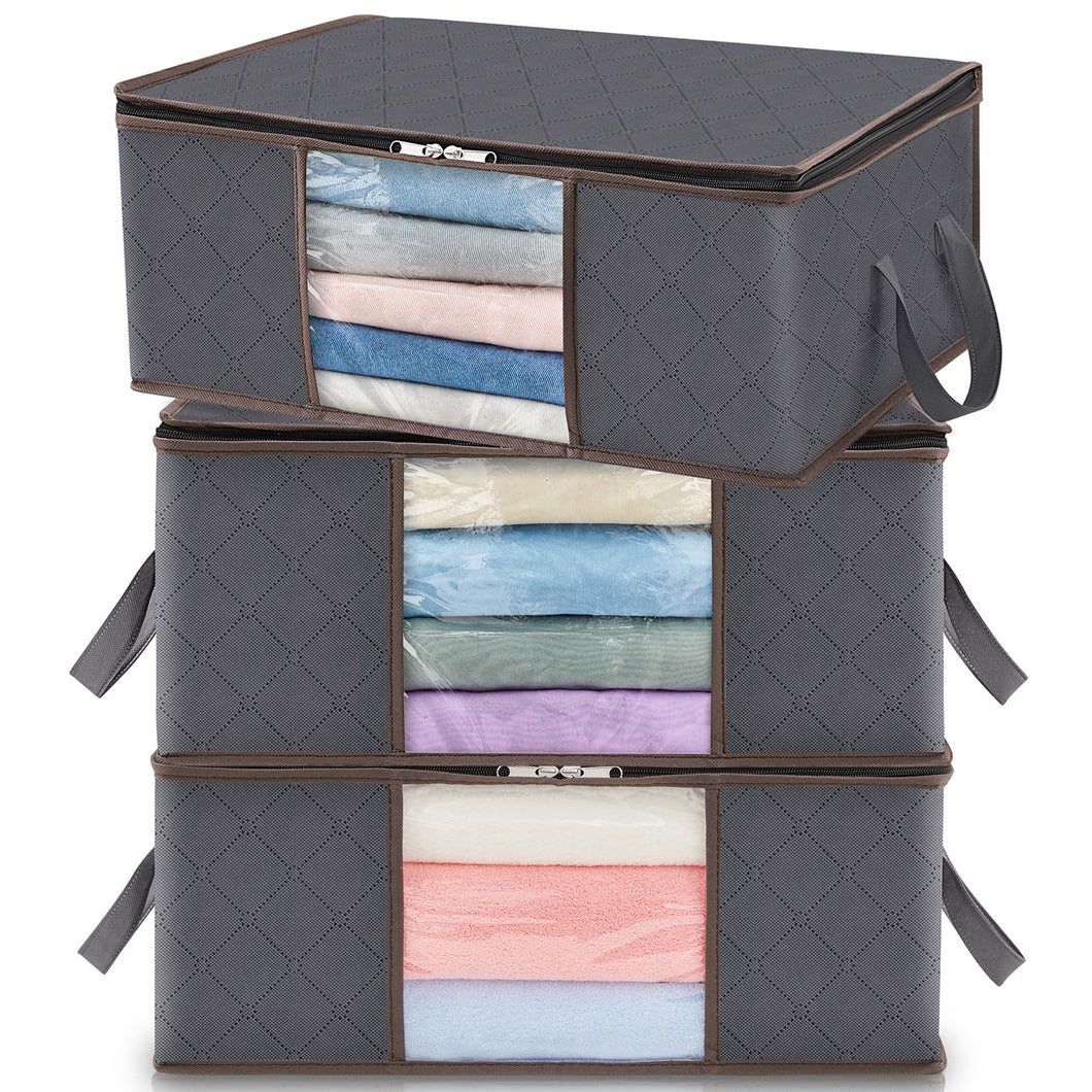 Lifewit 3 Pezzi 35L Scatole per Vestiti, Scatola per Armadio Pieghevole, scatoloni per trasloco, contenitori sottoletto per Coperte, Biancheria da Letto, Grigio