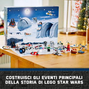 LEGO Star Wars Calendario dell'Avvento 2024, Giocattolo da Collezione con 18 Modellini e 6 Personaggi tra cui la Principessa Leia e Luke Skywalker, Giochi per Bambini da 6 Anni, Regalo di Natale 75395