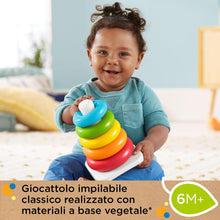 Carica l'immagine nel visualizzatore di Gallery, Fisher-Price - Piramide 5 Anelli, giocattolo classico per neonati con anelli impilabili, realizzato in materiali vegetali, giocattolo per bambini, 6+ mesi, HPY92