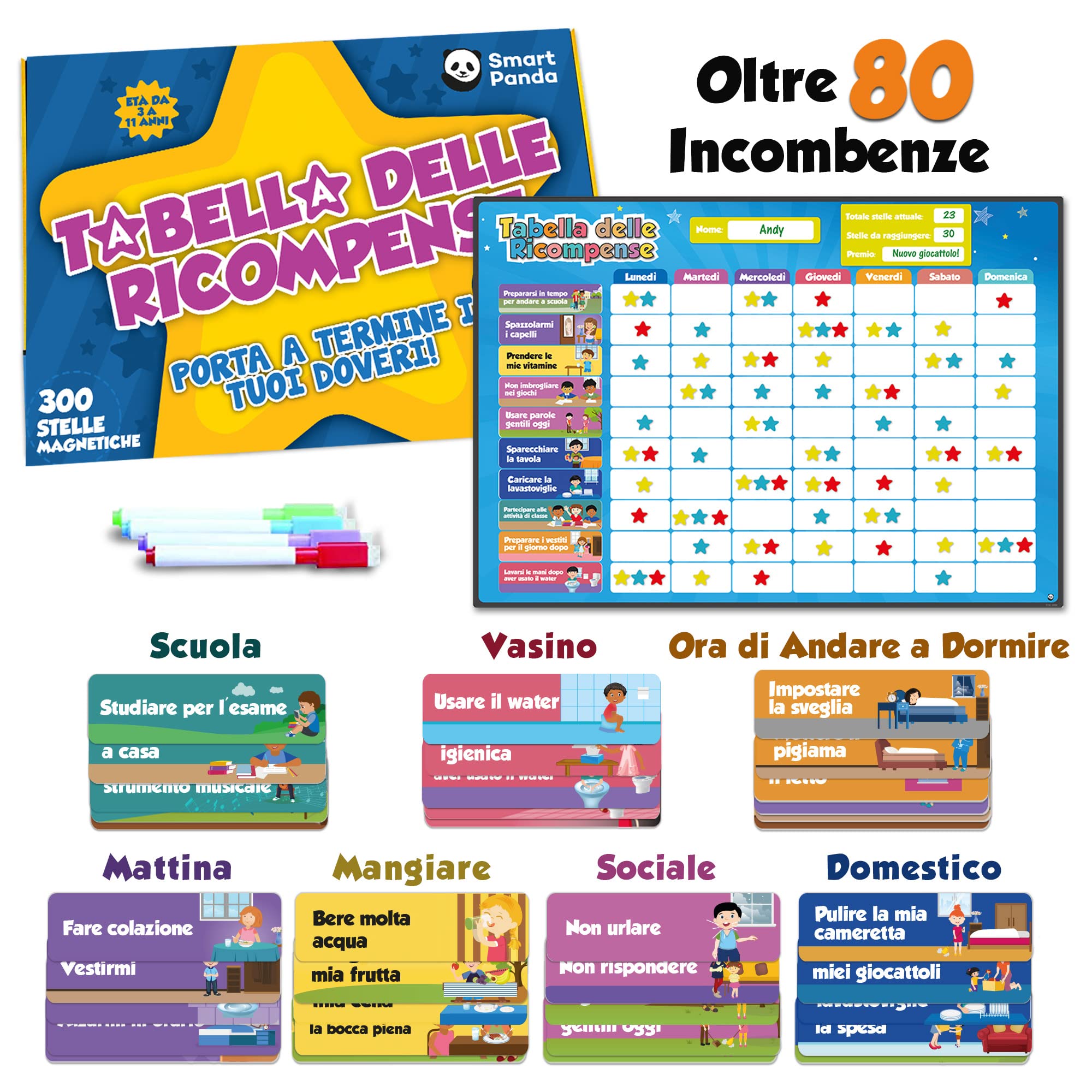 Barattolo Ricompense In Legno Con 30 Stelle - Sistema Premio Per Bambini | Tabella Comportamento - Foto 1