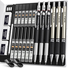 Carica l'immagine nel visualizzatore di Gallery, Nicpro 6 Pezzi Metallo Matite Meccaniche Set, Art Matite 0,5 mm, 0,7 mm 0,9 mm e 2mm (2B HB 2H), Portamine con 12 Tubo M