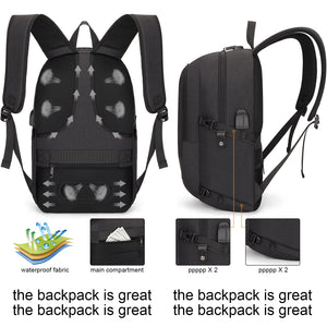 Tzowla Zaino Porta PC Universitari Uomo e Donna,Zaino da Viaggio Impermeabile Antifurto di Ricarica USB e Serratura per Notebook da 15/15,6 Pollici,Zaino da Giorno Sottile Lavoro Business-Nero