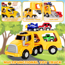 Carica l'immagine nel visualizzatore di Gallery, Aoskie Camion Macchinine 2 3 4 Anni, 5 in 1 con Suoni e Luci, 4 Mini Cars, Giocattolo Regalo per Bambino