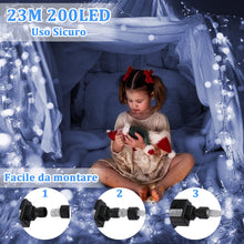 Carica l'immagine nel visualizzatore di Gallery, SYCEES Catena Luci LED 23M 200LED Luci Natalizie Bianco Freddo Stringa Luci 8 Modalità IP44,Catena Lumonosa Decorazione Albero Natale Matrimonio Giardino Patio Mostra Feste