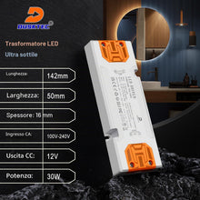 Carica l'immagine nel visualizzatore di Gallery, Trasformatore da 220V a 12V Alimentatore 2,5A 30W Piatto Driver LED