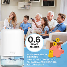 Carica l'immagine nel visualizzatore di Gallery, Devology Mini Deumidificatore Portatile Compatto da 1100 ml - Efficienza Elettrica - Elimina Muffa, Umidità e Condensa per Casa - Super Silenzioso <30dB 7 Colori di Illuminazione d'Ambiente a LED