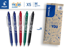 Carica l'immagine nel visualizzatore di Gallery, PILOT - FriXion Ball Clicker, set di 5 penne a scatto cancellabili con inchiostro termosensibile, penna roller ricaricabile ed ergonomica, nei colori nero, blu, rosso, verde, punta media
