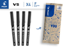 Carica l&#39;immagine nel visualizzatore di Gallery, PILOT - Set di 4 V5 - Penna roller con Inchiostro liquido e punta Fine per una scrittura fluida e precisa - Asciugatura rapida, non sanguina - Nero - Punta Fine (0,5 mm)