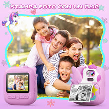 Carica l'immagine nel visualizzatore di Gallery, CAMCLID Macchina Fotografica Bambini Istantanea, 2,4 Pollici Digitale Fotocamera Bambini con 32GB Scheda e Carta Fotografica per Stampa, Regalo di Natale per Bambini dai 3-12 Anni (Viola)