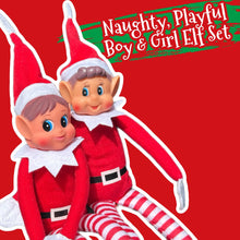 Carica l'immagine nel visualizzatore di Gallery, GLOW - Set di 2 elfi natalizi giocosi con corpo morbido, viso in vinile, impugnatura in velcro, elfi che si comportano male per Natale, famiglia, elfi, elfie, elfi, giocattolo per ragazzi e ragazze