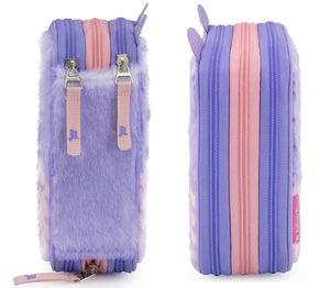Julian Ross Teddy Bear Fluffy Astuccio Triplo Riempito Peluche Bambina, 45 Accessori Scuola Elementare, 3 Zip, Scomparti Organizzati, Pastelli, Pennarelli, Colla, Forbici