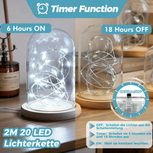 Carica l'immagine nel visualizzatore di Gallery, VIKY® 6 luci a LED con timer, 2 m, 20 LED, micro filo di rame, per interni, funzionamento a batteria, luce bianca fredda