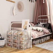 Carica l'immagine nel visualizzatore di Gallery, SONGMICS Scatole per Scarpe, Contenitori per Scarpe, Organizzatori Portascarpe Pieghevoli e Impilabili, Fino alla Taglia 43, Set di 8, Trasparente e Bianco Nuvola LSP066W08