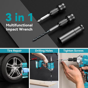 Avvitatore a impulsi a batteria da 650 N.m, 2 pezzi da 4000 mAh e caricatore rapido, avvitatore a percussione con 5 ugelli a percussione e 8 punte, avvitatore a percussione per auto e uso
