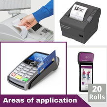 Carica l&#39;immagine nel visualizzatore di Gallery, Rotoli Pos 57mm x 14m x 12mm - Rotolo di carta termica per ricevute bancomat – Rotolini per dispositivi pos 57x35x12 (20 Rotoli)