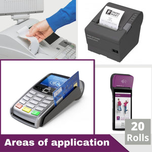 Rotoli Pos 57mm x 14m x 12mm - Rotolo di carta termica per ricevute bancomat – Rotolini per dispositivi pos 57x35x12 (20 Rotoli)
