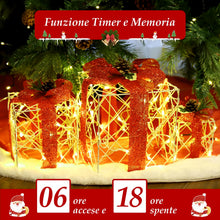 Carica l'immagine nel visualizzatore di Gallery, SALCAR Confezione regalo con decorazione LED da 3 pezzi, 20/14/10 cm Scatole luminose 8 modalità, Decorazione natalizia 