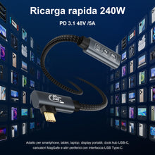 Carica l'immagine nel visualizzatore di Gallery, 8K Prolunga USB C 2 metri (USBC 3.2 20Gbps, PD3.1 240W 48V/5A, Angolo 90 gradi) Video 4K@144 Hz/60Hz Prolunga Cavo USB C