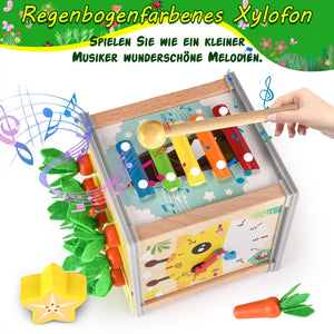 Cubo di Abilità Motorie in Legno, 7 in 1 Montessori Cubo Multiattività, Cubo di attività in Legno,Giocattolo per attività in Legno,Giochi Educativi, Giochi Bambini, Natale Compleanno Regalo 1 2 3