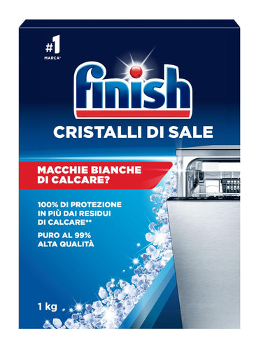 Finish Cristalli di Sale, 1 kg di Sale per Lavastoviglie, Additivo Lavastovigle contro l'Accumulo di Calcare
