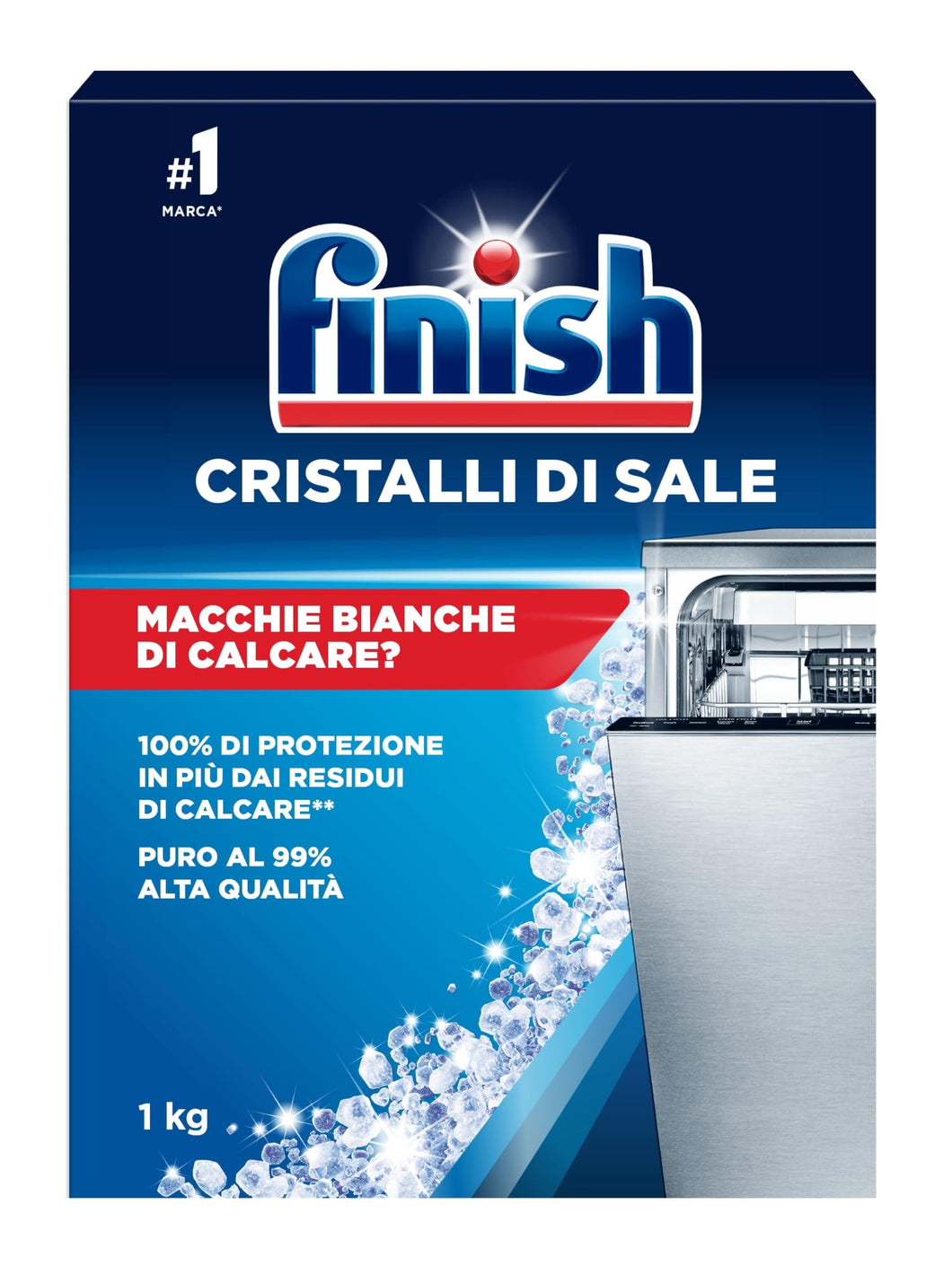 Finish Cristalli di Sale, 1 kg di Sale per Lavastoviglie, Additivo Lavastovigle contro l'Accumulo di Calcare