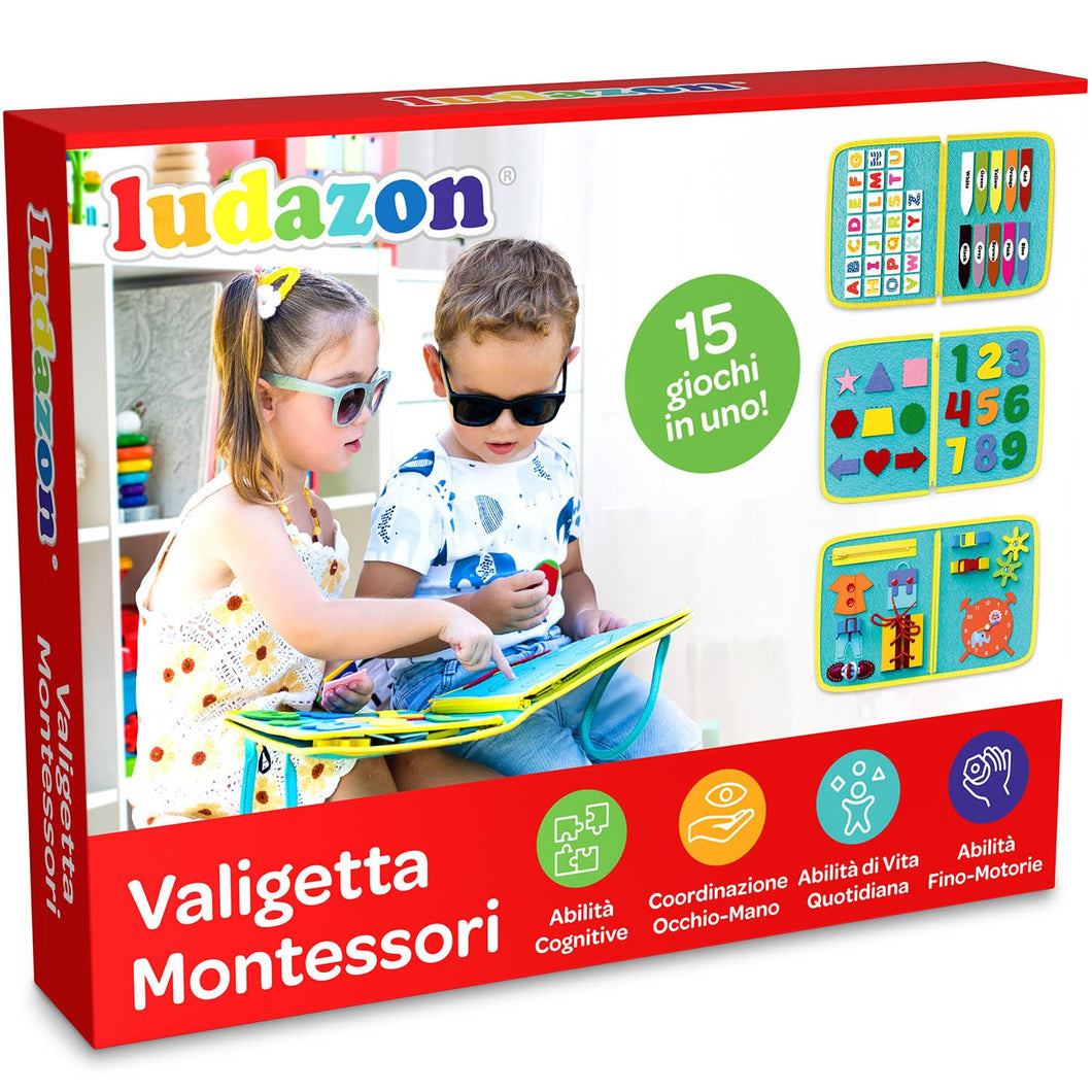 LUDAZON® Valigetta Montessori per lo Sviluppo delle Capacità Intellettive, Busy Board 1 2 3 4 5 Anni, Intrattiene per ore a Casa, al Ristorante, e in Viaggio. GUARDA IL VIDEO