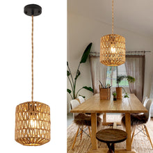 Carica l'immagine nel visualizzatore di Gallery, Lampadario Rattan, Lampada a Sospensione Boho Con Paralume E27