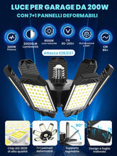 Carica l'immagine nel visualizzatore di Gallery, Lampada da Garage LED 200W, 20000LM Plafoniere LED a Soffitto Garage Deformabile con 7+1 Pannelli Regolabili 6500K Luce 