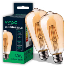 Carica l'immagine nel visualizzatore di Gallery, V-TAC 2x Lampadina LED Filamento Ambrata ST64 con Attacco E27-8W (Equivalenti a 50W) - 720 Lumen - Lampadine Vintage Ret