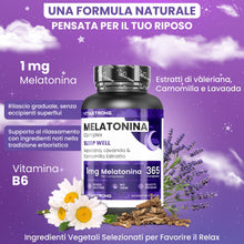 Carica l'immagine nel visualizzatore di Gallery, Melatonina Complex 1 mg Valeriana Camomilla Lavanda B6 per Dormire 365 cpr