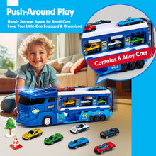 Carica l'immagine nel visualizzatore di Gallery, hahaland Camion Giocattolo Trasforma in Pista da Corsa, con 6 Macchinine per Bambini, Camion con Luci e Suoni, Pista Macchinine 2 3 Anni, Regalo Bambino 2 anni