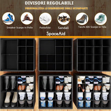 Carica l'immagine nel visualizzatore di Gallery, SpaceAid Organizer per scarpe per armadio, confezione da 2 contenitori pieghevoli per scarpe con divisori regolabili, adatti per 16-32 paia, nero
