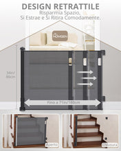 Carica l'immagine nel visualizzatore di Gallery, HOMGEN Cancelletto per Bambini Estensibile 0-180cm Cancello per Scale Retrattile Durevole Alto 86 cm Cancello Retrattile per Bambini Cancelletto di Sicurezza per Cani Cancello Retrattile Antistrappo