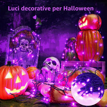 Carica l'immagine nel visualizzatore di Gallery, ODEETRONIC Luci Halloween per Esterno, 20M 200 LED Viola Catena Luminosa Interno a Batteria Impermeabile 8 Modalità Cate