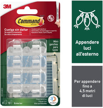 Carica l'immagine nel visualizzatore di Gallery, Command Ganci Adesivi Trasparenti per Esterni - 8 Mini Ganci e 10 Strisce Adesive per Appendere Luci in Giardino in Modo