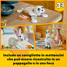 Carica l'immagine nel visualizzatore di Gallery, LEGO Creator Coniglio Bianco, Set di Costruzioni, Animali Giocattolo per Bambini da 8 Anni in su con Coniglietto, Foca e Pappagallo, Giochi 3 in 1 in Mattoncini 31133