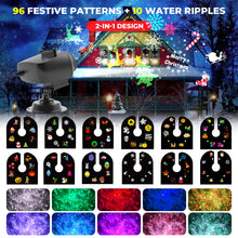 Carica l'immagine nel visualizzatore di Gallery, Proiettore di Natale luci per esterni IP44 impermeabile, 15 W luminoso HD Ocean Wave Effect, 12 diapositive 96 nessuna dissolvenza immagini luce per regalo Halloween, Natale proiettore LED decorazione