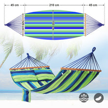 Carica l&#39;immagine nel visualizzatore di Gallery, SONGMICS Amaca di Stoffa Portatile da Campeggio e Giardino, Telo con Barre Trasversali, 210 x 150 cm, Portata Max. 300 kg, Strisce Multicolore GDC22L