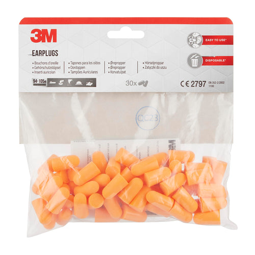 3M Inserti Auricolari 1100, Schiuma Leggera e Morbida per un Uso Confortevole, Protezione dell'Udito contro i Livelli di Rumore nell'Intervallo 94-105 dB, SNR: 37dB, 30 Paia