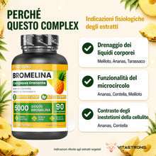 Carica l'immagine nel visualizzatore di Gallery, Bromelina Complesso Drenante Forte 5000+2500 GDU Centella Tarassaco 90 cpr