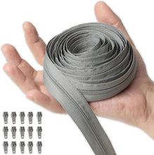 Carica l'immagine nel visualizzatore di Gallery, IPEA Cerniera Lampo Catena Continua misura #3 Grigia - [ 5 METRI + 15 CURSORI IN METALLO ] - Made in Italy - Zip Ritagliabile per Cucito, Abbigliamento, Accessori - Larghezza 30 mm - Grigio