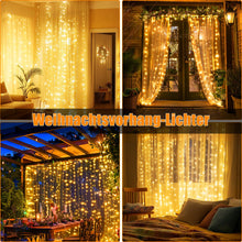 Carica l'immagine nel visualizzatore di Gallery, Holwim Catena di luci a energia solare, 3 x 3 m, 300 LED, IP65, impermeabile, per interni ed esterni, 8 modalità con telecomando, per feste, Natale (bianco caldo solare)