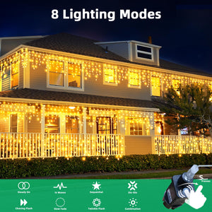 LEDYA Luci di Natale da Esterno, 9M 240 LED Tenda Luminosa Natale con Timer/8 modalità, IP44 Impermeabili, Luci Natale Esterno Cascata Decorazioni per Balcone, Natale, Matrimoni, Feste