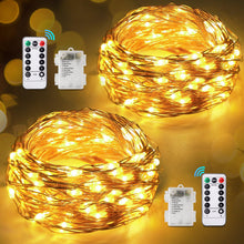 Carica l'immagine nel visualizzatore di Gallery, Luci Natale Esterno Batteria, 2*12M 120LED Luci Natale con Timer Dimmer, IP65 Impermeabile Luci Albero di Natale con Telecomando, 8 Modalità Luci Natalizie Led a Batteria per Interni, Feste, Balcone