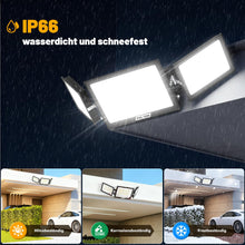 Carica l'immagine nel visualizzatore di Gallery, Faro LED da 150 W, 15.000 lm, proiettore per esterni con 3 teste regolabili, 6500 K, impermeabile IP66, per patio, veran