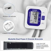 Carica l'immagine nel visualizzatore di Gallery, GPZON Misuratore di Pressione Braccio bracciale Macchina per polsini BP,Accurato kit automatico per alta pressione sanguigna con polsino largo 22-40 cm