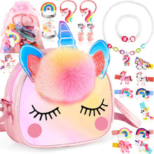 Carica l&#39;immagine nel visualizzatore di Gallery, ZLPBAO 20pc Unicorno Bambina Regalo, Regalo Bambina 3 4 5 6 Anni Unicorno Regalo Borsetta Set per Capelli Mollette Ragazze Arcobaleno Collana Bracciale Anello Orecchino Travestimenti e Giochi di Ruolo