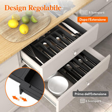 Carica l'immagine nel visualizzatore di Gallery, Portaposate da Cassetti, Organizer Regolabile per Posate, Lifewit Porta Utensili da Cucina, Profondità 42,4 cm, Grande Accessori per Set Mestoli, Divisori da Plastica per Forchette e Coltelli, Nero
