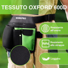 Carica l'immagine nel visualizzatore di Gallery, WORKPRO Cintura da Giardinaggio, Borsa Attrezzi da Giardino con 5 Tasche e Cintura Regolabile, Borsa da Giardinaggio per