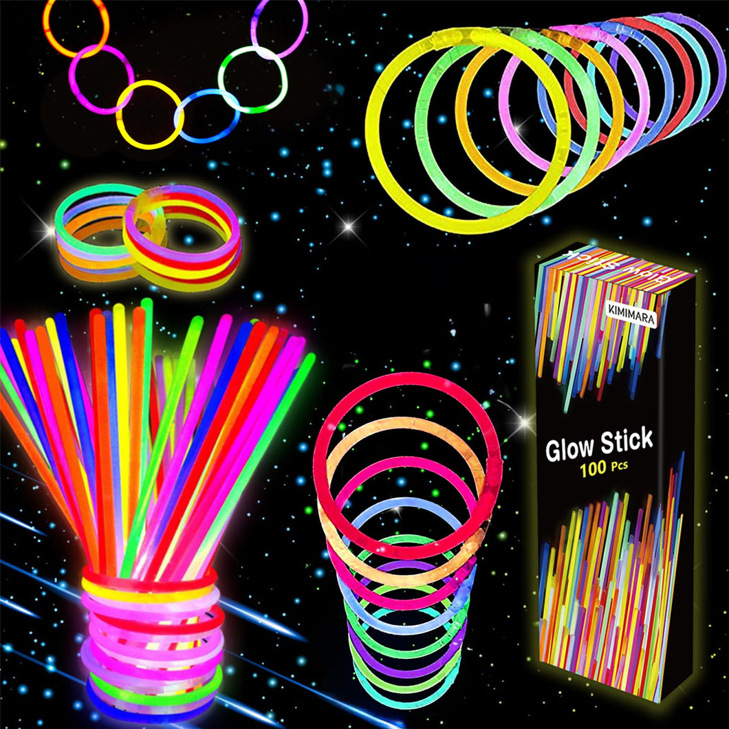 KIMIMARA Braccialetti Luminosi Fluorescenti - 100 Pezzi Bracciali Luminosi Bambini per Feste con 100 Connettori (A)